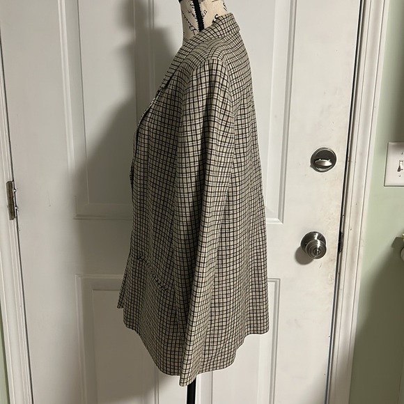 Vintage Linen Blend Plaid Oversized Long Blazer - Picture 3 of 6